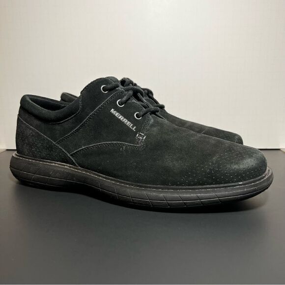 Mens MERRELL World Vue Black Leather Lace Up Shoes / Size 11.5 - Picture 1 of 10